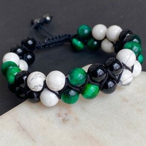 Philadelphia Eagles Bracelet Green Tiger eye black tourmaline and white Howlite